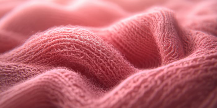 Boucle fabric texture showcases soft and cozy waves in a warm pink hue suitable for various fabric applications and textiles photo