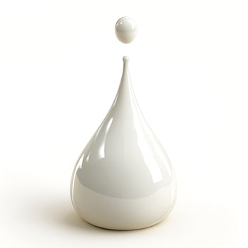 A stunning minimalist composition featuring a glossy white liquid droplet suspended above a larger droplet. photo
