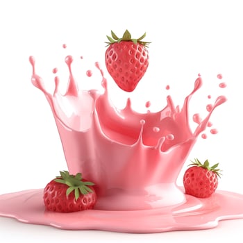 Dynamic splash of pink liquid with fresh strawberries, creating a vibrant and refreshing scene. photo