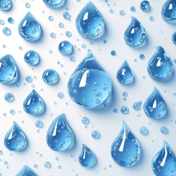A collection of vibrant blue water droplets on a light background, creating a refreshing and clean aesthetic. photo