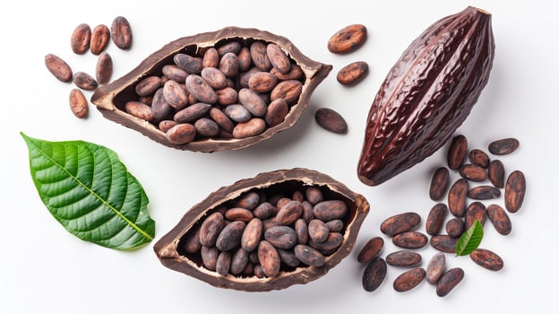 Cocoa beans and pods. Cocoa industrt concept image photo