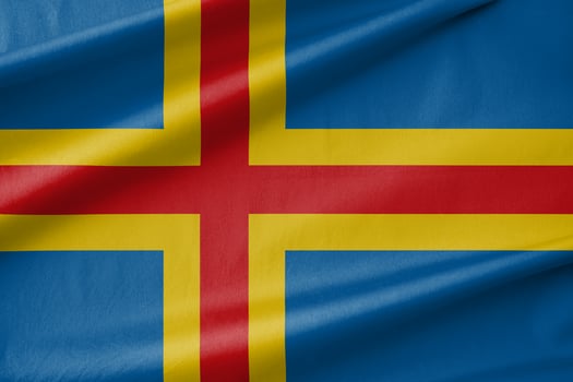 Aland Islands National Flag Waving in the Wind photo