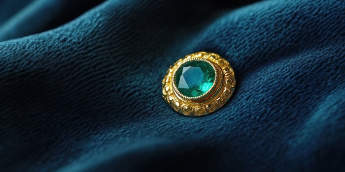 Elegant emerald jewelry piece on luxurious dark fabric photo