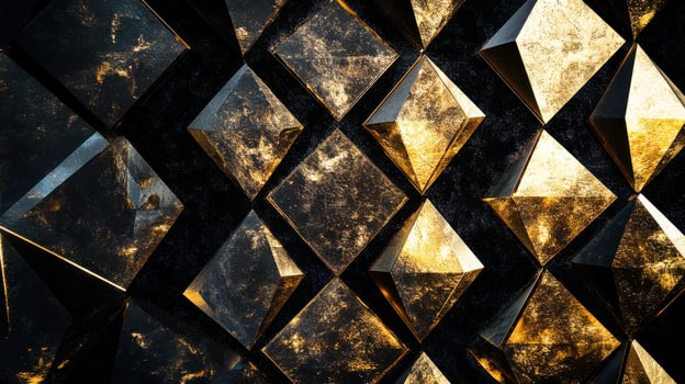 Geometric abstract art with gold and black 3d diamond shapes in modern design photo