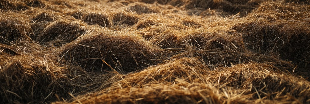 Close-up view of dry hay stacks in a rustic agricultural field setting photo
