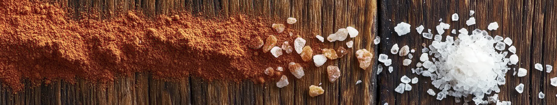 Vibrant spices and coarse salts arranged on dark wooden surface showcasing flavors perfect for enhancing culinary dishes photo