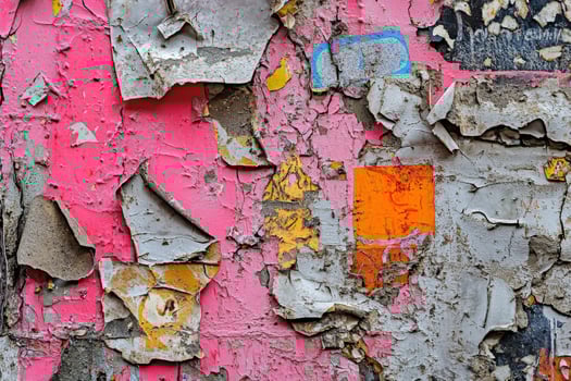 Colorful graffiti layer reveals urban decay on city wall photo