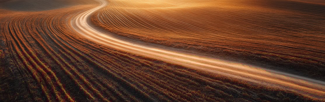 An aerial view of a road in a field photo