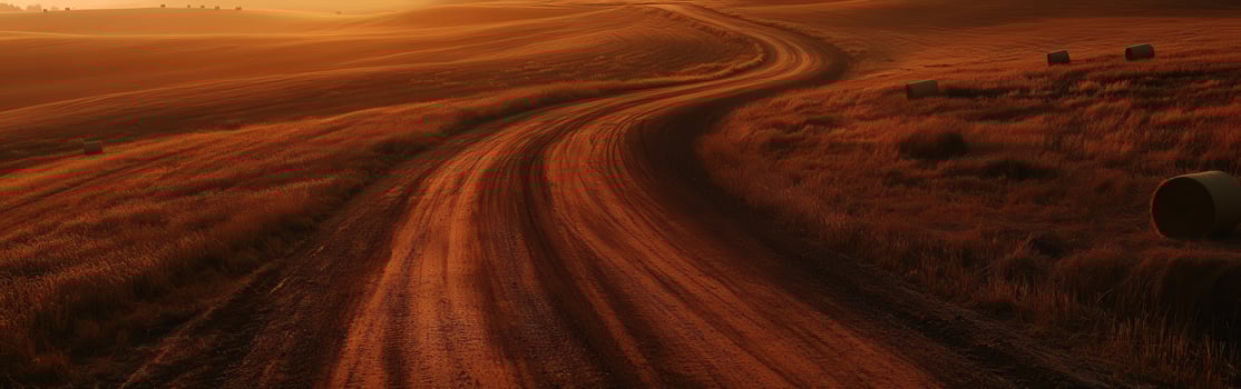 Winding dirt road during sunset photo
