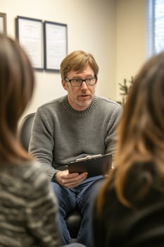 Psychologist leading engaging group therapy session photo
