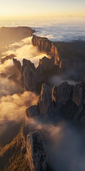 Sunset over mountain cliffs photo