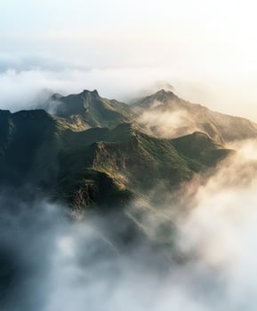 Aerial view of mountains covered in fog photo