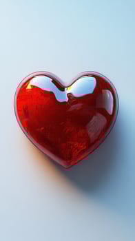 Bright red glass heart on a reflective surface showcasing elegance and warmth under soft lighting photo