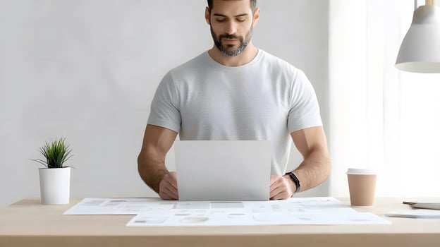 CEO preparing a New Year vision board filled with charts, graphs, and inspirational images photo