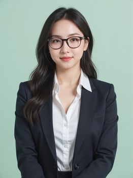 Young asian business woman with glasses on photo