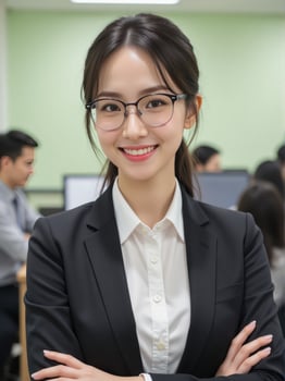 Asian business woman in office with her arms crossed photo