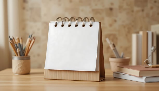 Desk calendar mockup blank on table. Blank paper desk spiral calendar. business planning and corporate design concept. desk calendar photo