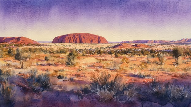 Australian landscape painting of uluru, uluru photo