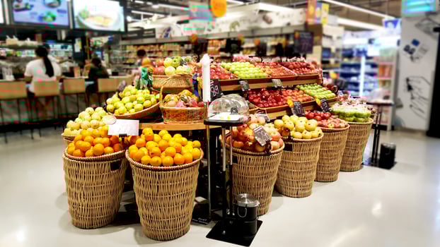 Variety of fresh fruits for sale in department stores. photo
