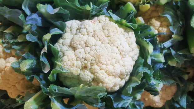cauliflowers with green leaves, Healthy food. Vegetable natural background photo