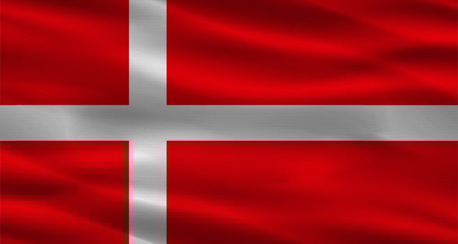 Danish flag with fabric texture. Realistic flag of Denmark waving photo