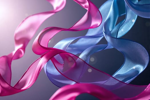 A close up of a blue and pink ribbon photo