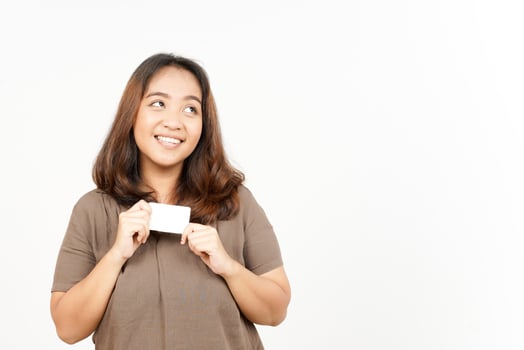 Asian woman holding a blank business card photo
