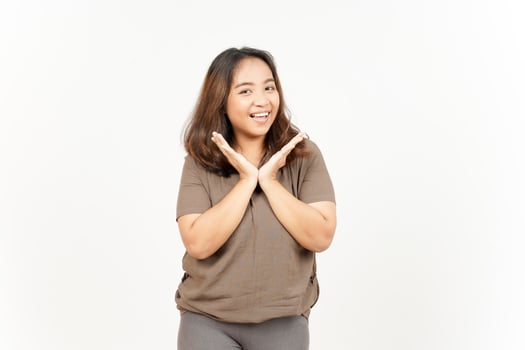 A woman is making a gesture with her hands photo