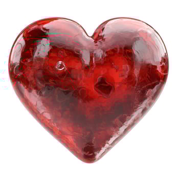 A glossy, translucent red heart-shaped object, symbolizing love and affection. photo