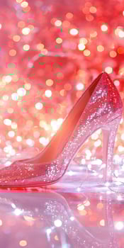 Sparkling high heel shoe amidst glittering red and gold bokeh background photo