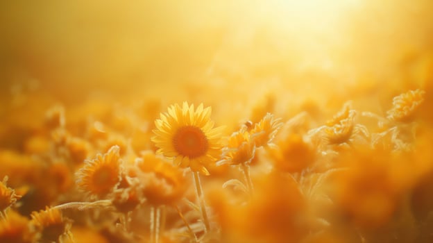 Single Yellow Flower in a Golden Sunrise Field photo