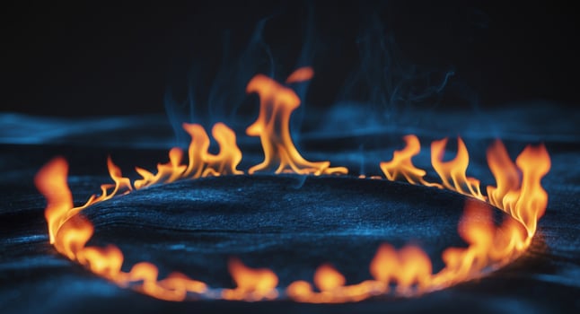 Abstract glowing ring of fire on dark surface photo