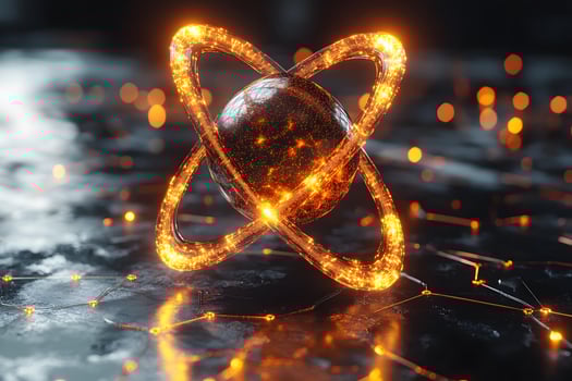 Futuristic Digital Tech Sphere with Glowing Neon Energy Rings - Conceptual Art photo