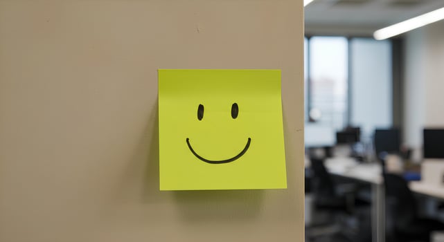 Hand-Drawn Smiley Face on a Bright Yellow Sticky Note for Mental Health Day. A simple yet powerful symbol of happiness and emotional wellness photo