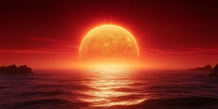 Fiery Sunset Ocean Dramatic Red Sky Sun Sea Rocks photo