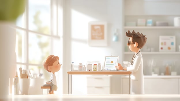 Doctor consults with young patient in bright and modern clinic setting during a friendly check-up photo