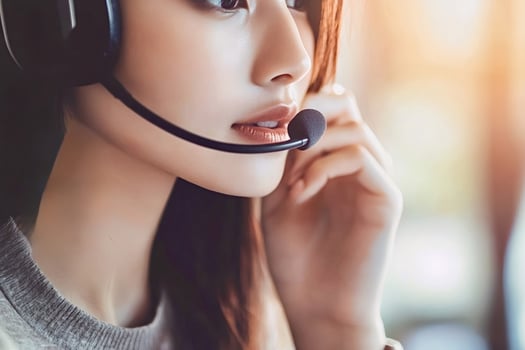 Close-up of asian woman working as call center operator photo