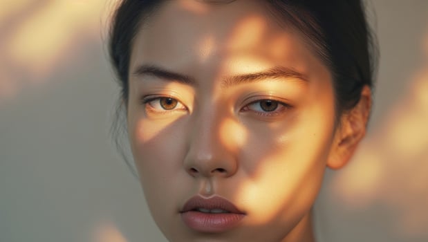 Soft sunlight illuminates determined expression during focused w. photo