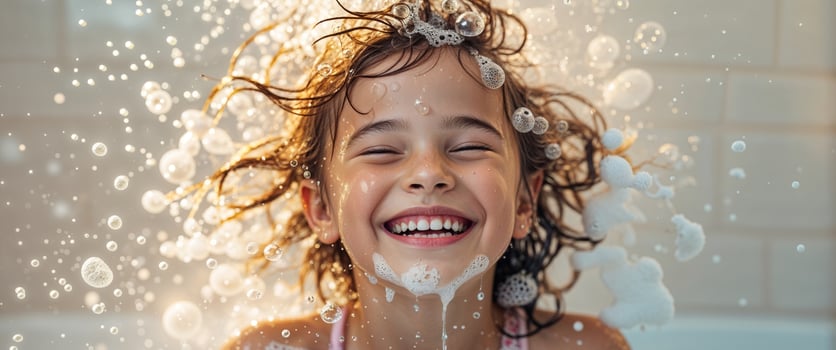 A young girl is having fun in the bathtub photo