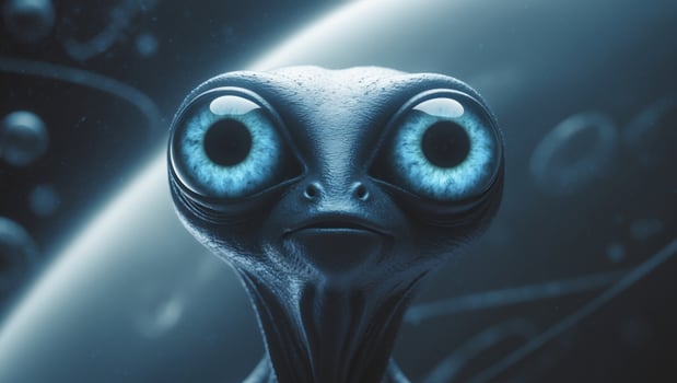 An alien with big eyes and a big head photo