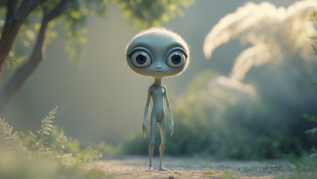 An alien standing in the middle of a forest photo