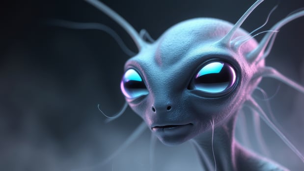 Closeup of a Mysterious Alien Creature with Reflective Eyes in a Dark Environment photo