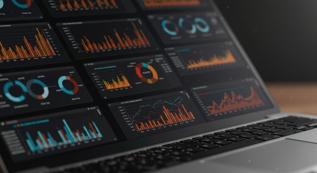 Close-up of a laptop screen showcasing data charts and graphs for business analytics, providing insights. photo