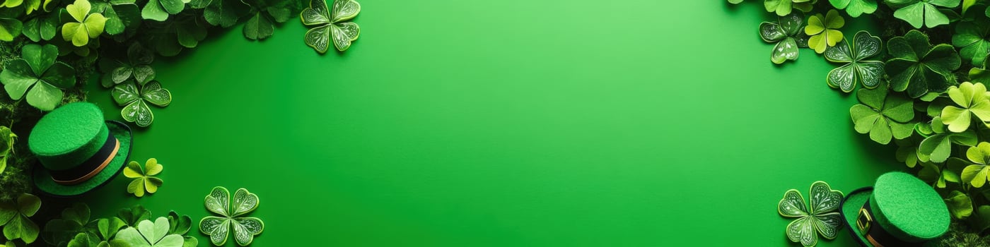 St patricks day background with shamrock leaves and green hats photo