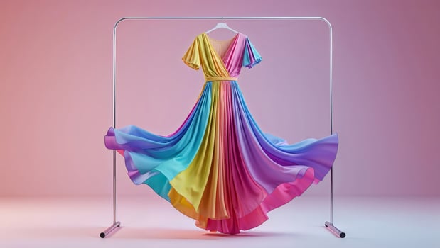 Colorful dress display in a stylish setting with a graceful flow and vivid hues at a fashion showcase photo