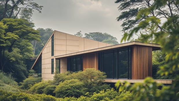 Modern House with Unique Design and Scenic Surroundings. photo