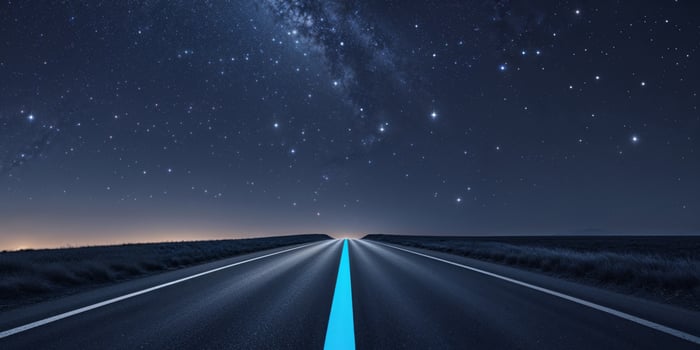 Road with a blue stripe and stars in the sky photo