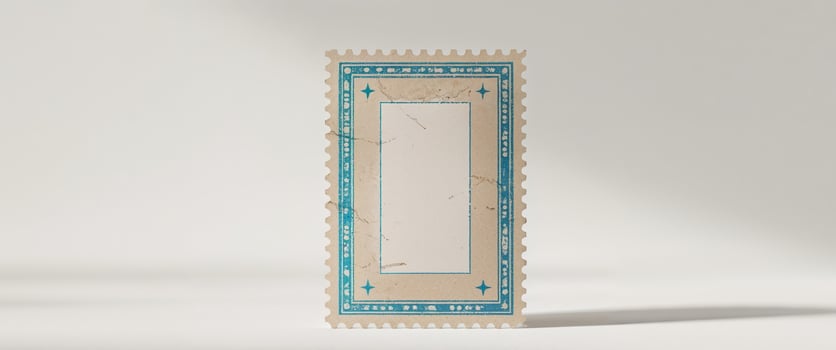 A blue and white stamp on a white surface photo