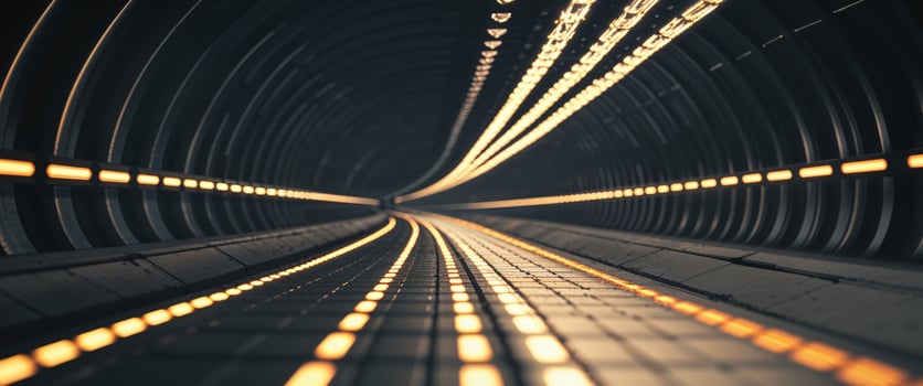 Tunnel illuminated by a long line of bright lights creating a captivating perspective view. photo