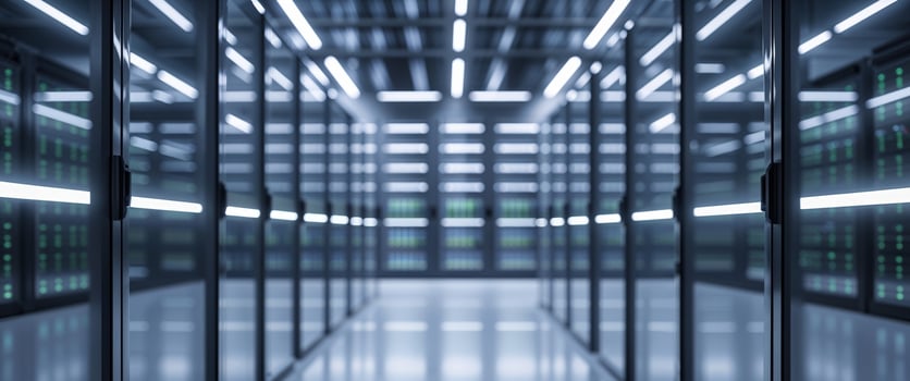 Modern Data Center Server Room with Bright Lighting. photo